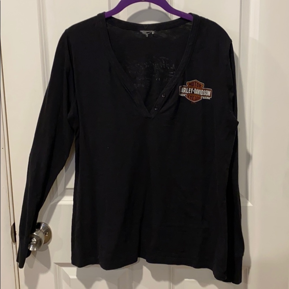 Harley Davidson Burnout Henley Shirt Black EUC